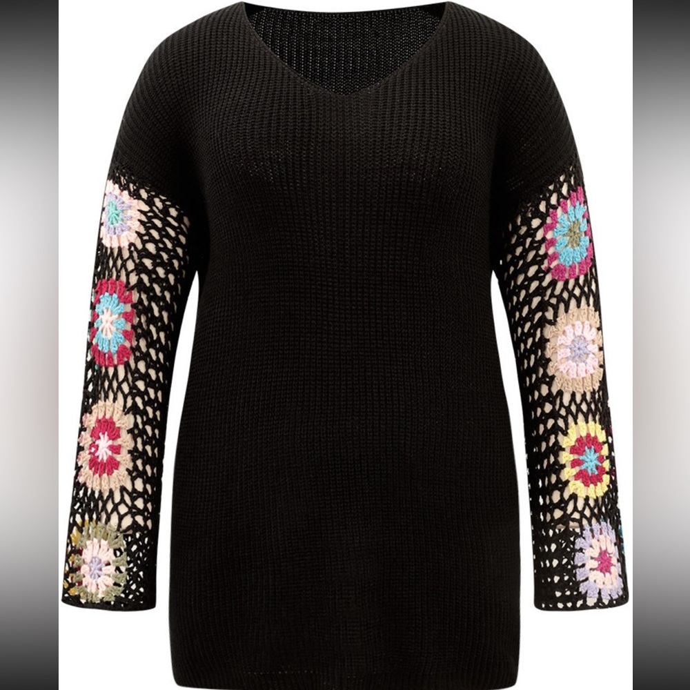 NWT-Gorgeous Gorgeous Lightweight Boho Style Sweater. Crochet Sleeves! - Picture 14 of 16